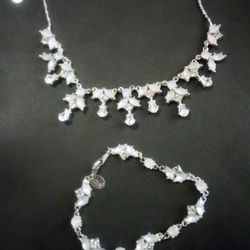 Silvertone White And Clear Rhinestone Necklace And Bracelet Set