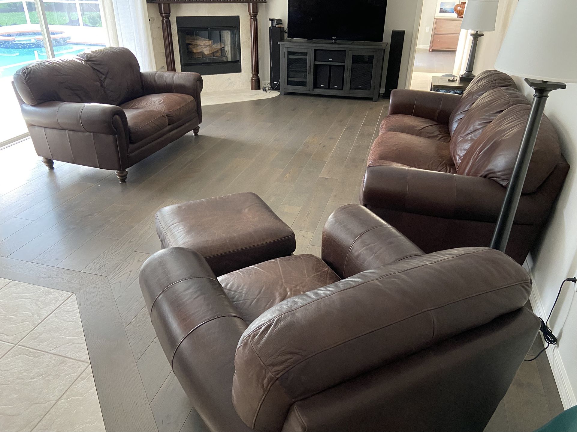 Make Offer NATUZZI Premium Full Grain Leather 4 Piece COUCH/SOFA, LOVESEAT, CHAIR, OTTOMAN