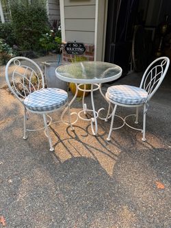 Vintage White Wrought Iron Bistro Table and Chair Set