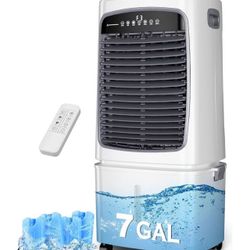 Cooler, 3-IN-1 Evaporative Air Cooler with 7 Gallon Water Tank, 4 Ice Box, Remote, 12H Timer, 120°Oscillation, Portable Air Conditioner, Cooling Fan f