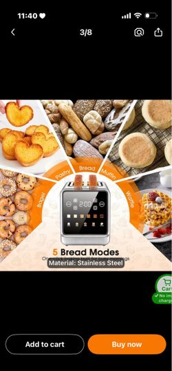 Touch Screen Toaster 2 Slice, Stainless Steel Smart Digital Toasters With Memory Function, 5 Bread Types & 6 Shade Settings, 1.5" Toasters 2 Slice Wid