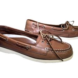 Lauren Ralph Lauren Men Brown Leather Classic Boat Style Shoes Size 9B.   