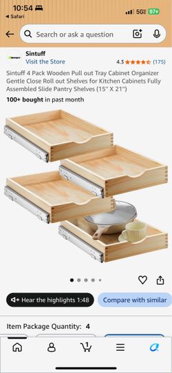 Sintuff 4-Pack Wooden Pull-Out Cabinet Shelves