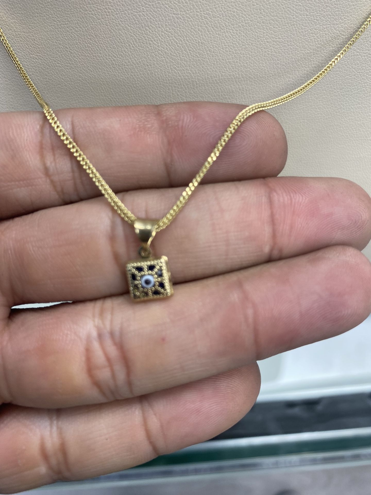 Franco Chain 24” Gold 10kt with Square Evil Eye Pendant