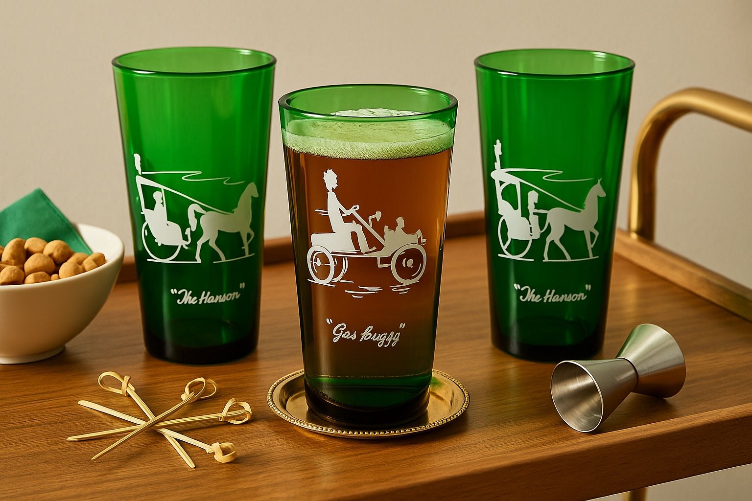 Anchor Hocking 1950s Automobile Series Forest Green Glasses Set Of 3, 6.5”