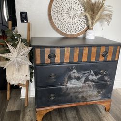 Vintage Newly Refurbished Running Horse Solid Wood Dresser