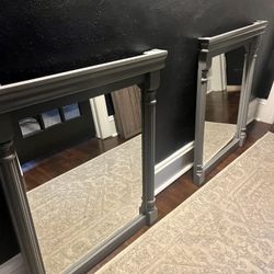 Set of 2 Decorative Wall Mirrors – Gray Framed – Farmhouse/Traditional Style