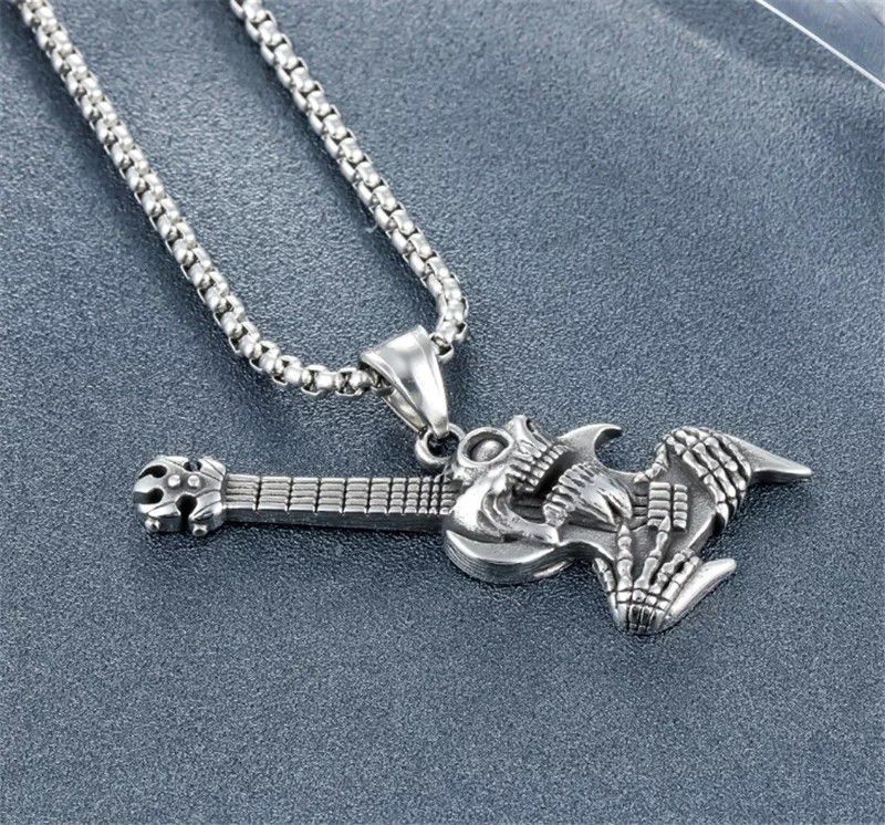 "Rock Music Stainless Steel Engraved Guitar music enthusiast Necklace, BL241
 
 