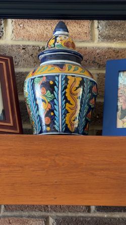 Handmade/painted Talavera Ceramic Lidded Jar