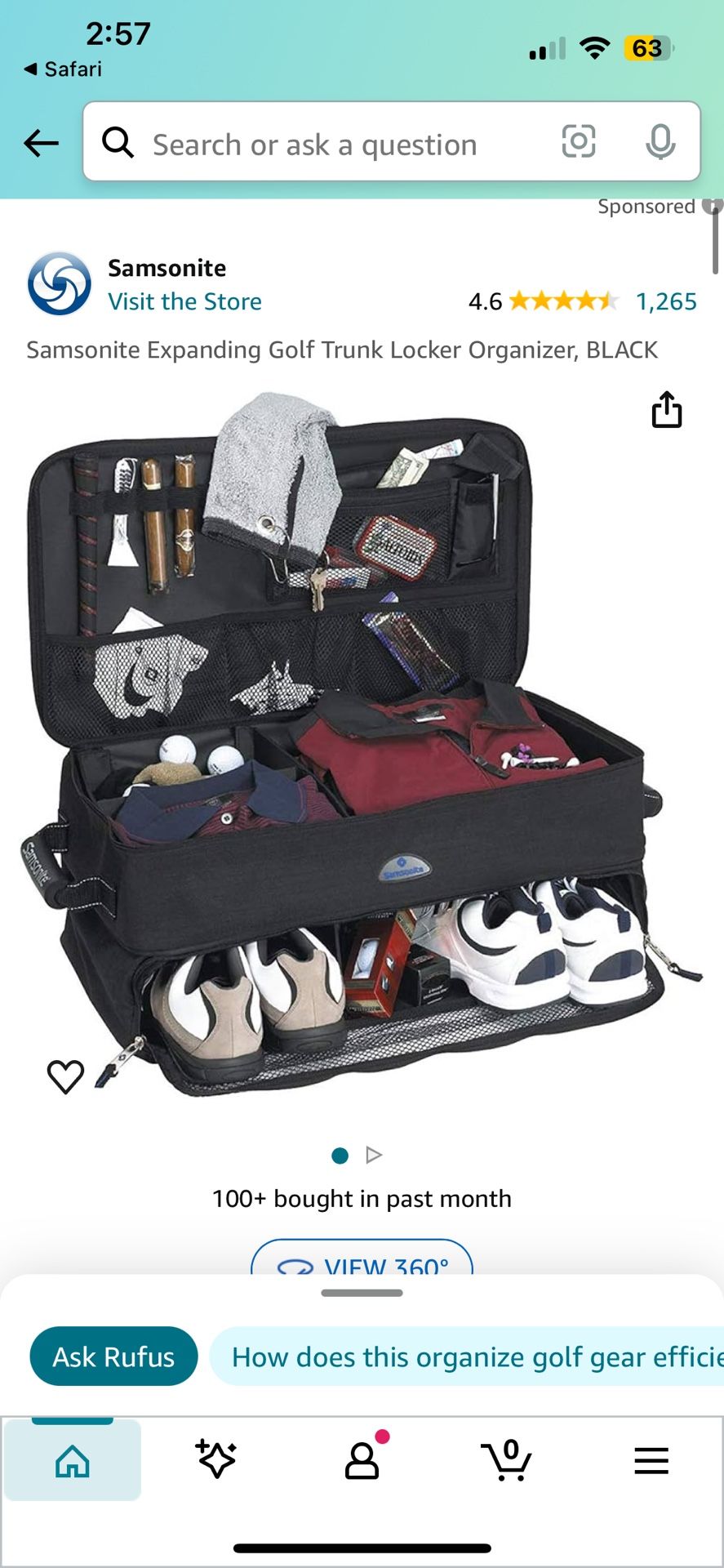 Samsonite Expanding Golf Trunk Locker Organizer, BLACK