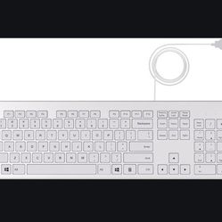 Full Size Wired Keyboard USB Connectivity, Strong Adjustable Tilt Legs, USB Corded, Windows (White) 
