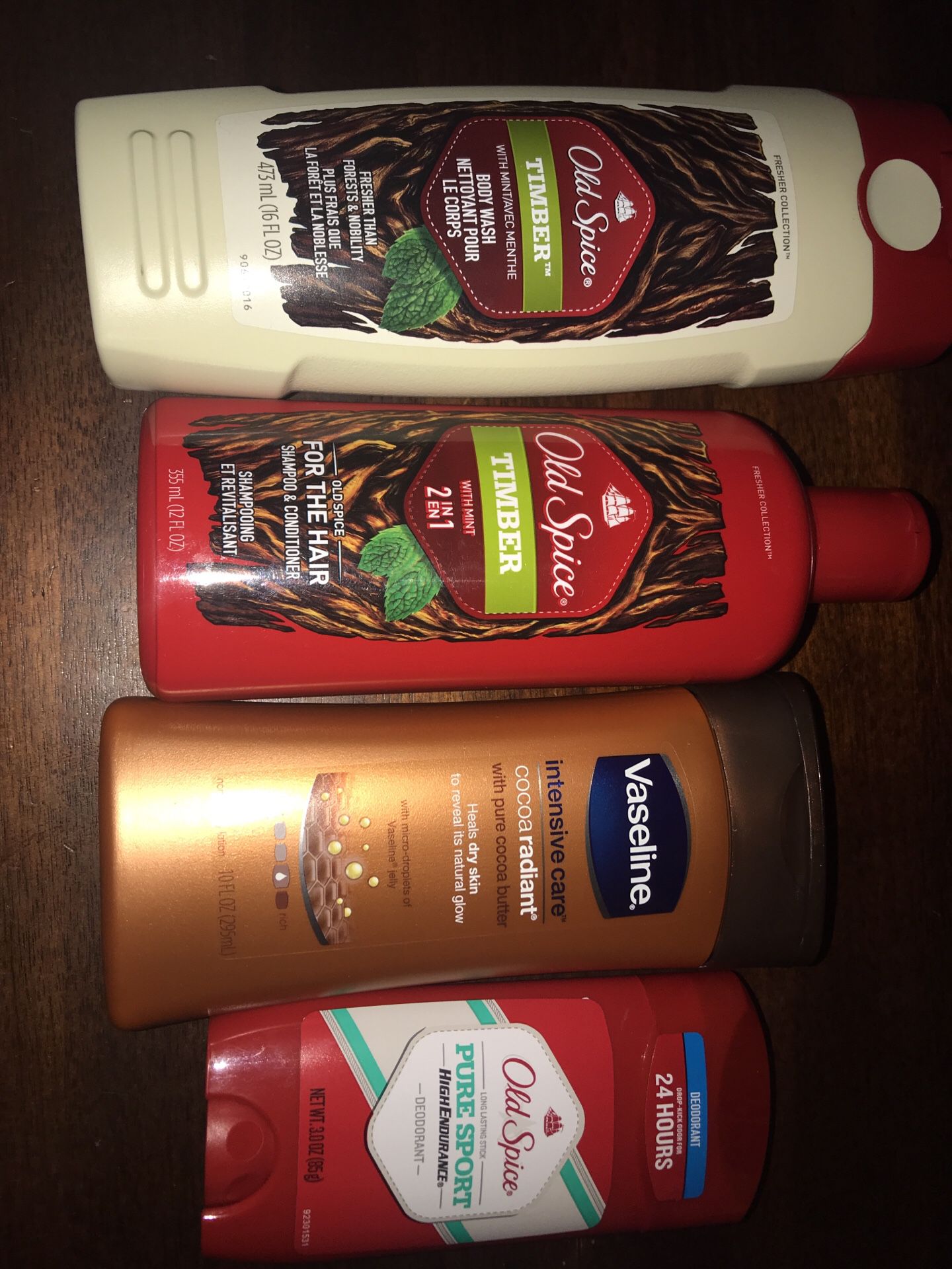 Old Spice body wash,deodorant,2 in 1 Shampoos and Conditioner and 1 Vaseline lotion for $10 all