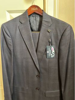 250$ - OBO NEW Psycho Bunny Men’s Suit 38R - Navy Plaid - Tags Attached -