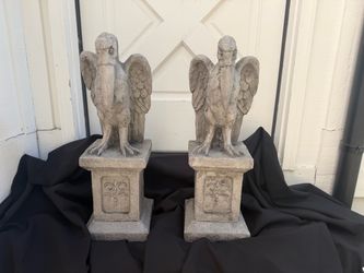 Pair of Concrete Halloween Eagle Garden Statues