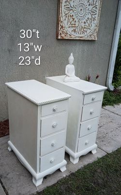 Solid Wood Vintage Style Satin White Nightstand Set