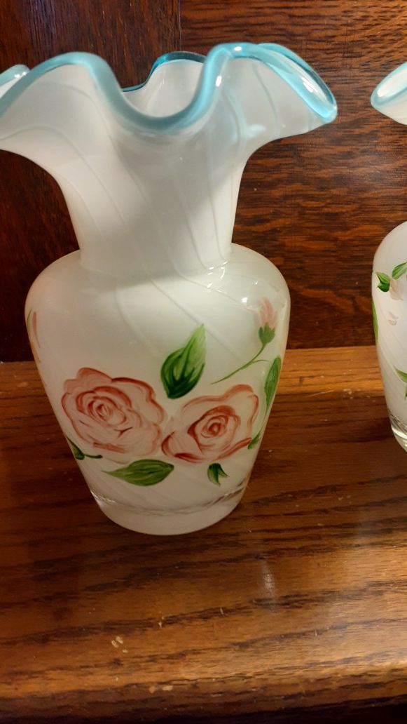 Fenton style hand painted vase