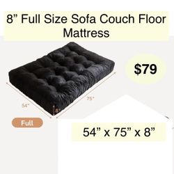 8” Full Futon Mattress Full Size, Thick Futons Sofa Couch Bed, Floor Mattress for Adults, Shredded Foam Filling, Medium Firm(Frame Not Included), Blac