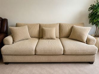 Modern Beige Corduroy Sofa –