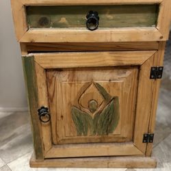 Rustic Solid Wood Nightstand / Small Cabinet – Hand Painted Design