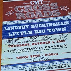 Lindsey Buckingham and Little Big Town autographed CMT Crossroads show poster (signed by all). 