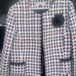 Elie Tahari Pink Metallic Fringe Tweed Blazer Jacket 16 Petite