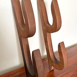 Set Of 2 Sculptural Wood Wall Mounted Multi Use Garment Hooks Also Used To Hold And Display Rifles Swords Bats Fishing Rods