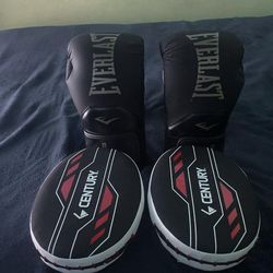 Boxing Gloves: Everlast brand and punch Mitts: Century brand, Brave model .