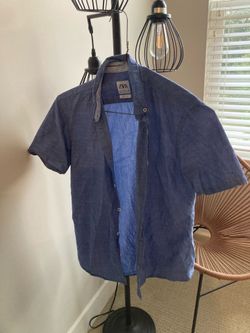Zara linen-blend shirt features a dark blue texture size small