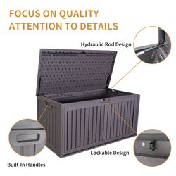 100 Gallon Resin Outdoor Deck Box Waterproof, Plastic Patio Storage Box with Side Handles, Lockable Storage Containers for Patio Furniture Cushions, P