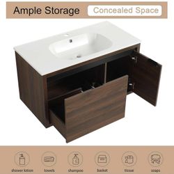 36 Inch Floating Bathroom Vanity, 36 Inch Bathroom Vanity with Sink, Single Sink Cabinet, Modern Storage Cabinet, with Door and Drawer 