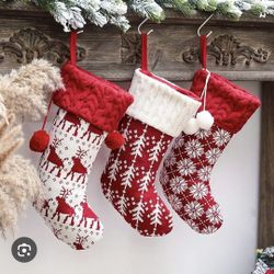 Christmas Stockings 3 Pcs 16 Inches Knit Knitted

