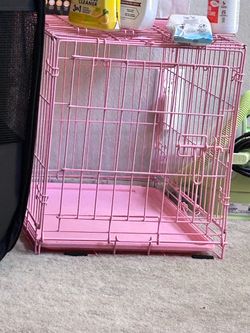 Pink Wire Dog Crate with Tray