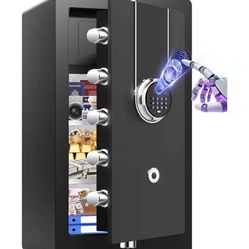 New-8.6 Cuft Heavy Duty Biometric Safe Box with Fireproof Waterproof Bag, 31.49'' H Large Document Storage with Bottom Hidden Compartment, Anti-Theft 