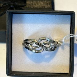 Sterling Silver Genuine Black and White Diamonds Ring Size 7