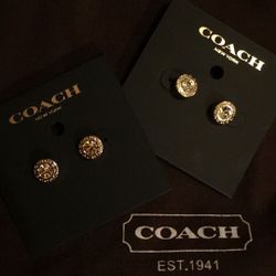 COACH - OPEN CIRCLE STONE STRAND STUD EARRINGS (BRAND NEW)