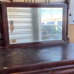 Antique Theo Intofen 5 Drawer Chest Of Drawer/Dresser With Beveled Mirror