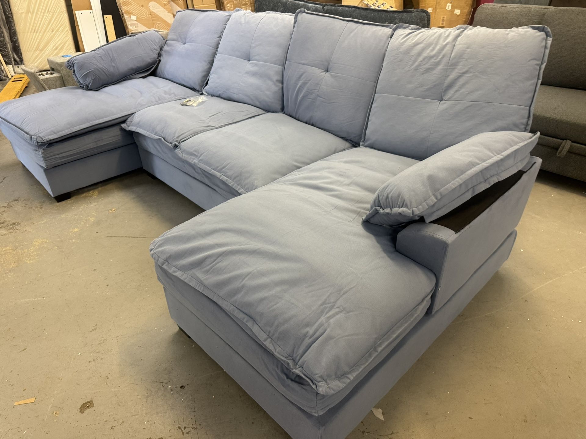 U Sectional Blue Plush