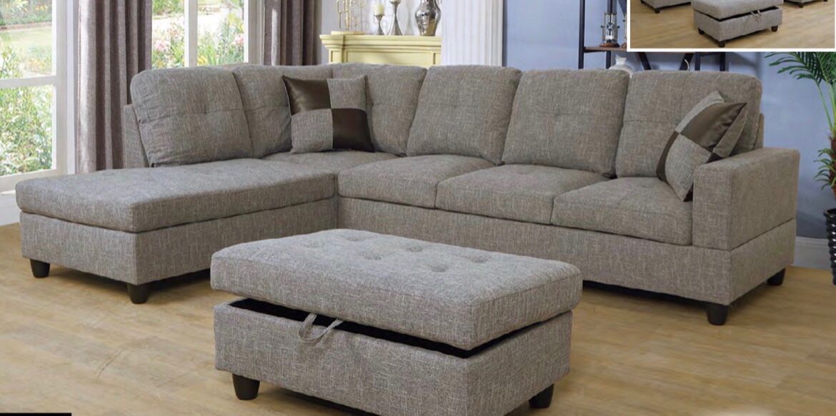 Sectional Couch With Ottoman .  fabric Linen . 