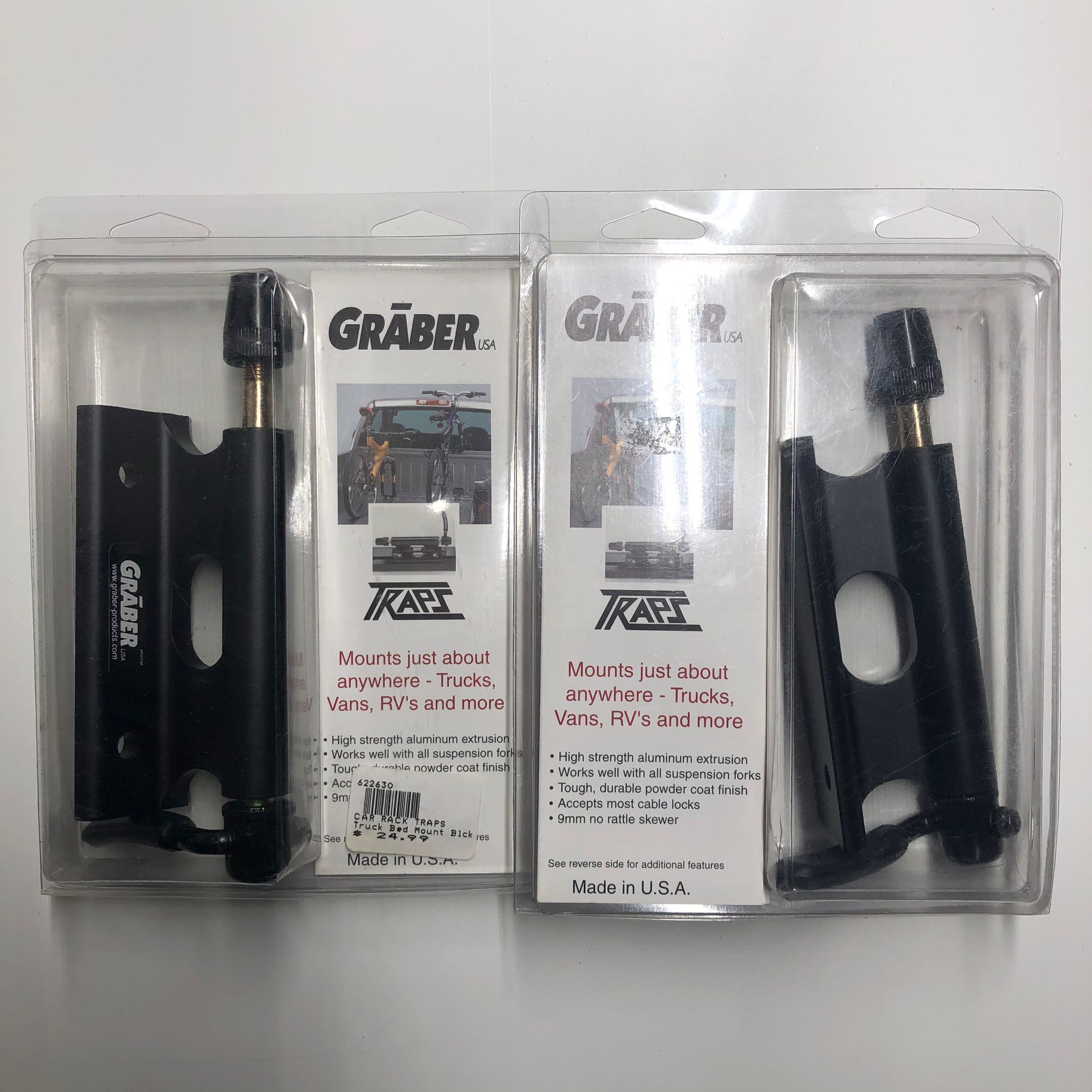 2 GraberTraps Bike Fork Bicycle 9mm Quick Release Skewer Truck Bed