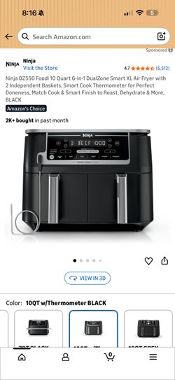 Ninja DZ550 Foodi 10 Qt 6-in-1 DualZone Smart XL Air Fryer