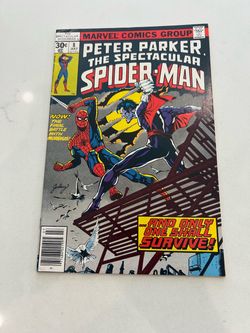 Peter Parker Spectacular Spider-Man #8 Marvel 1977 Morbius Newsstand, VG/FN Stain on Back CVR