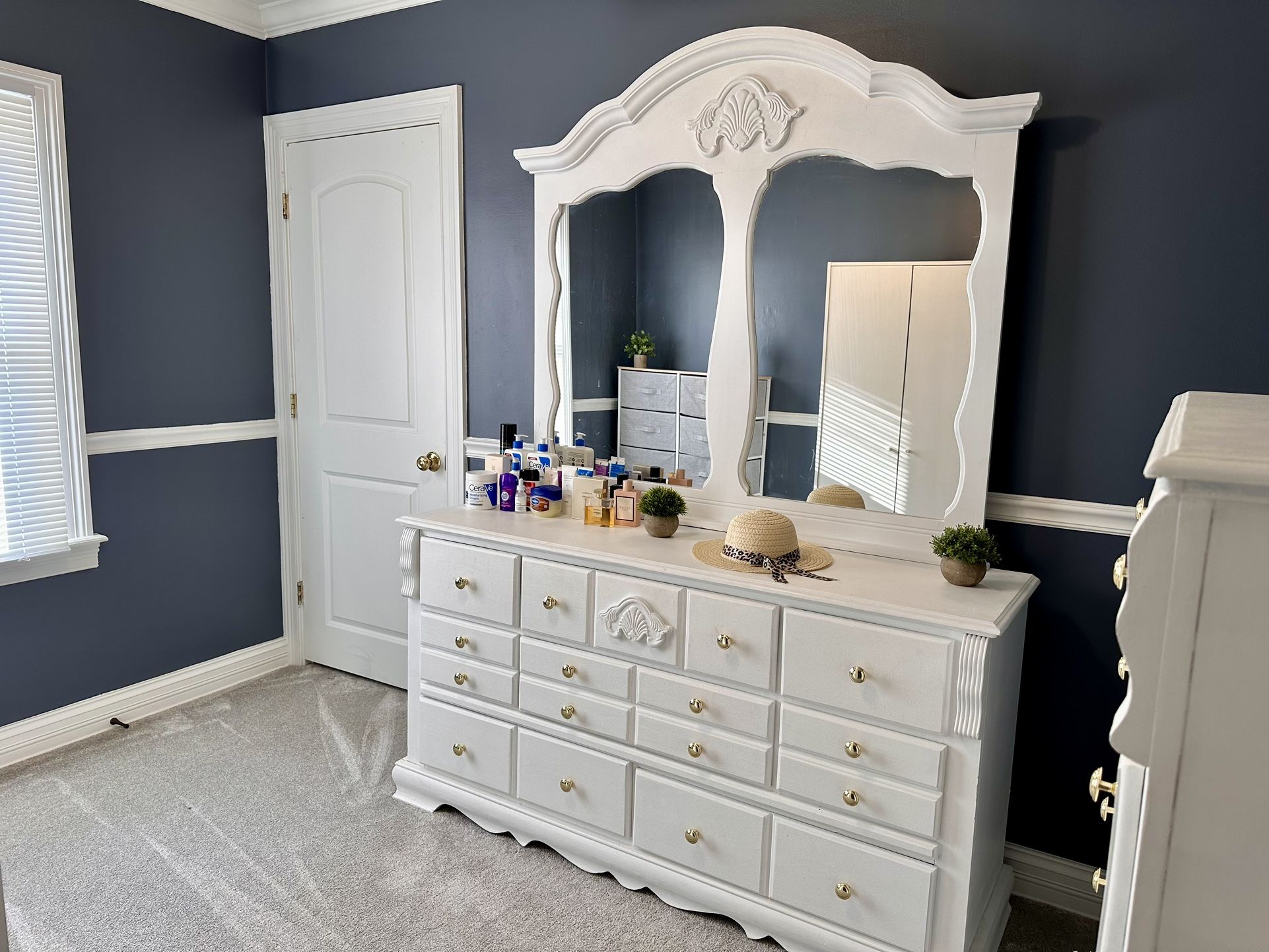 Freshly Painted And New Hardware dressing Table With Mirror And Closet For Sale