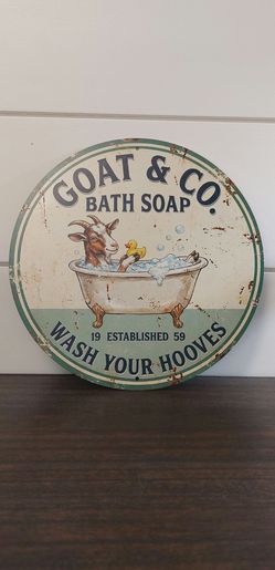 Small Round Rustic Farmhouse Turquoise Metal Bath Decor Sign Goat Co Bath Soap