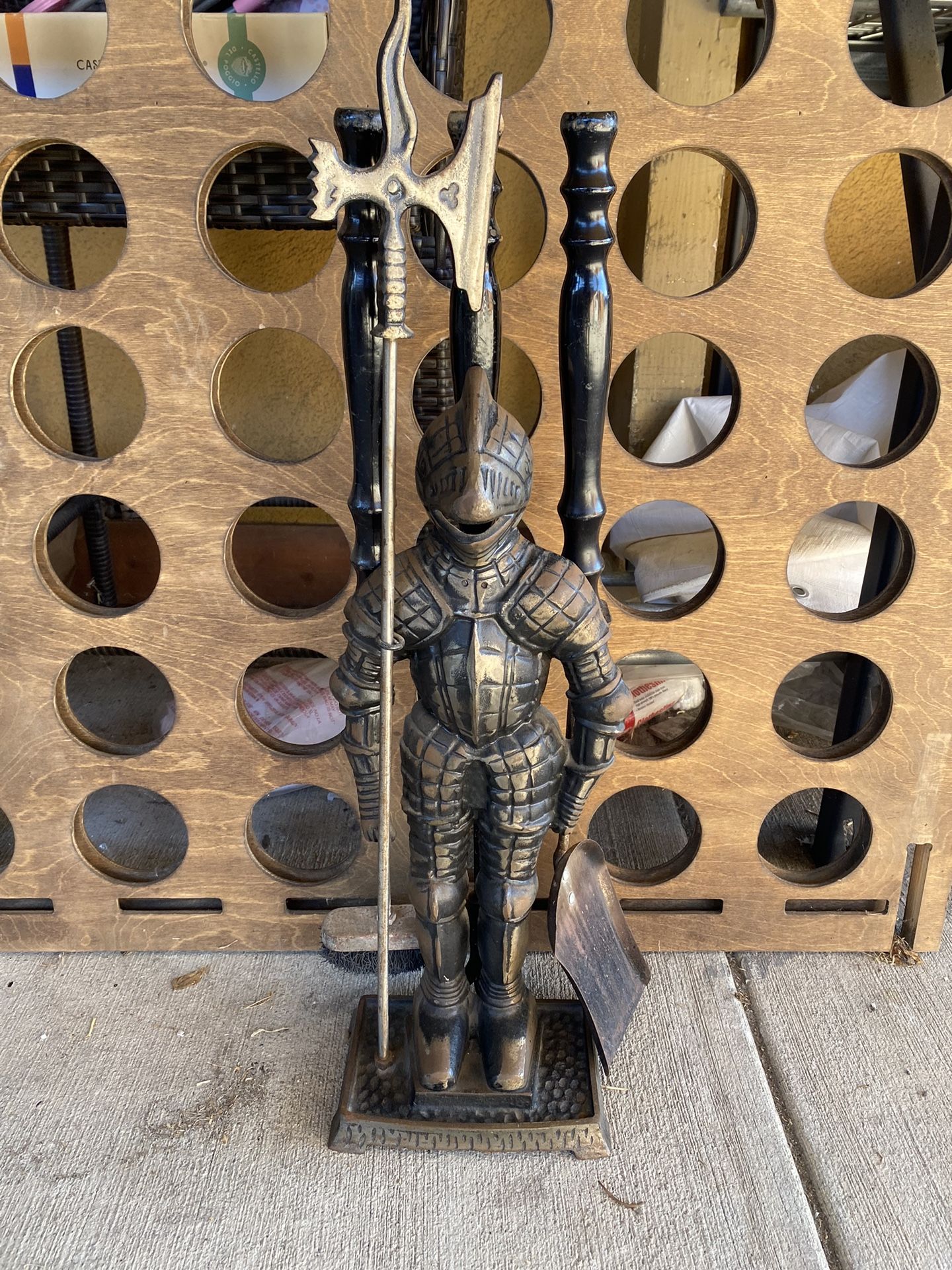 Vintage Cast Iron Medieval Knight Fireplace Tool Set