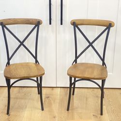 2 Dining Chairs 18in Tall Oak Rustic Vintage Black 