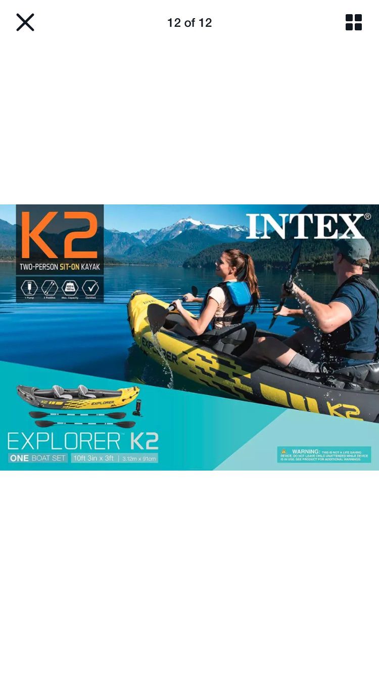 Intex Explorer K2 Kayak, 2-Person Tandem Inflatable Set with Oars and Air Pump