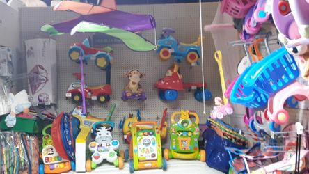 Ride on toys and push toys $10 each, tigger is $20