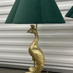 Brand New Gold Peacock Lamp With Green Velvet Lamp Shade