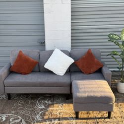 Modern Grey Sofa with Ottoman 🛋️ | Clean & Sanitized | Free Delivery 🚚 | No Deposit