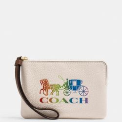 Corner Zip Wristlet With Rainbow Horse And Carriag